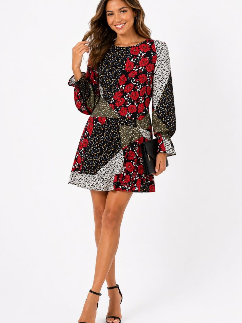 Libby Edelman Floral Medley Dress Mixed Print Tie Waist Long Sleeve S NWOT